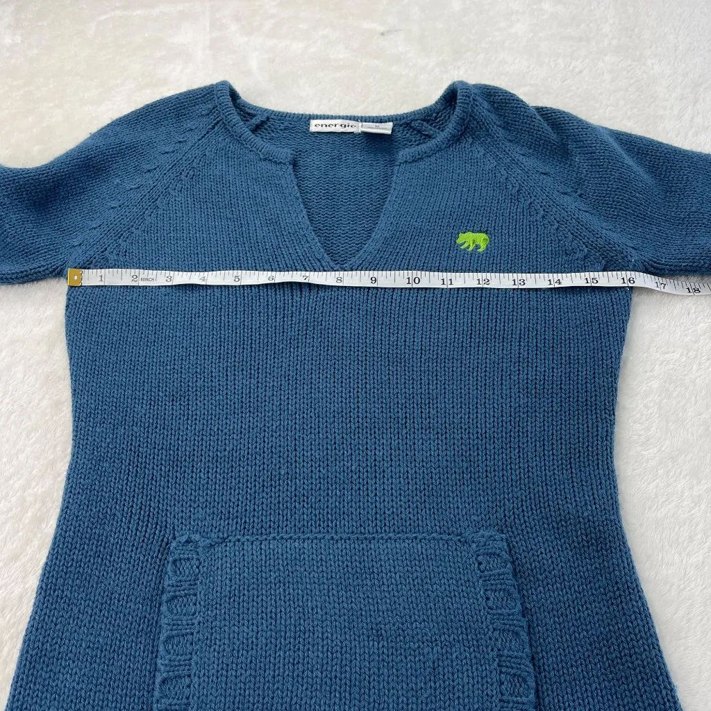 Vintage Y2K Energie Acrylic Stretch Knitted Sweater Womens Size M Blue Pocket - Image 5