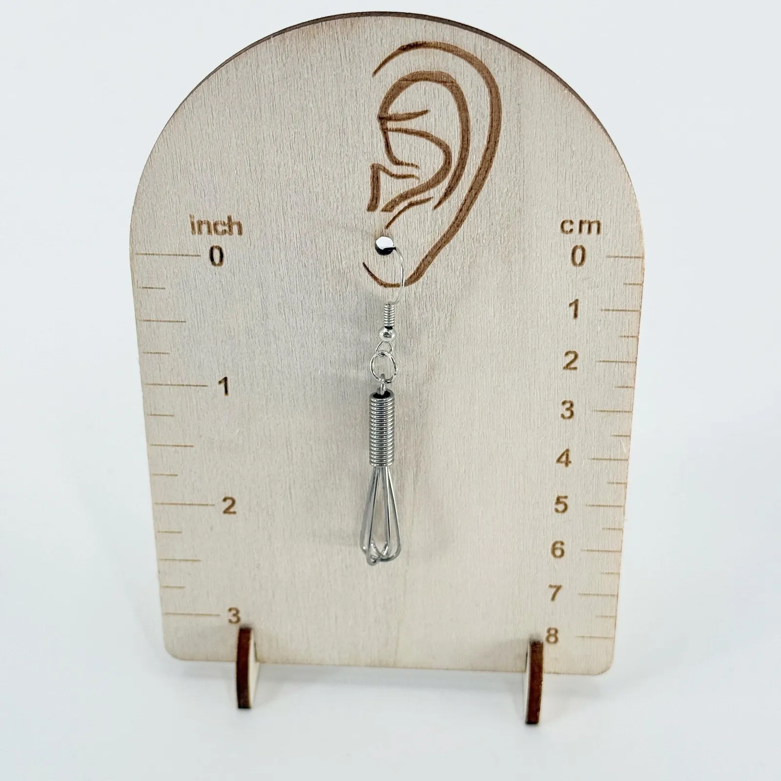 Novelty Wire Chef Whisk Earrings, Fun Handmade Novelty Drop Kitchen Utensils Silver - Image 3
