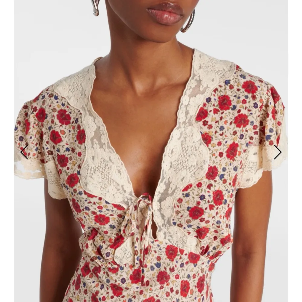 RIXO lace trimmed Floral Red and Cream miniDress NEW Pink Size XS - Image 5