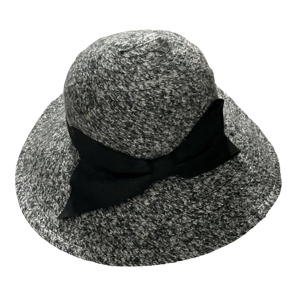 Jessica Simpson  Floppy Fall Winter Hat in Grey with Black Bow accent - Image 5
