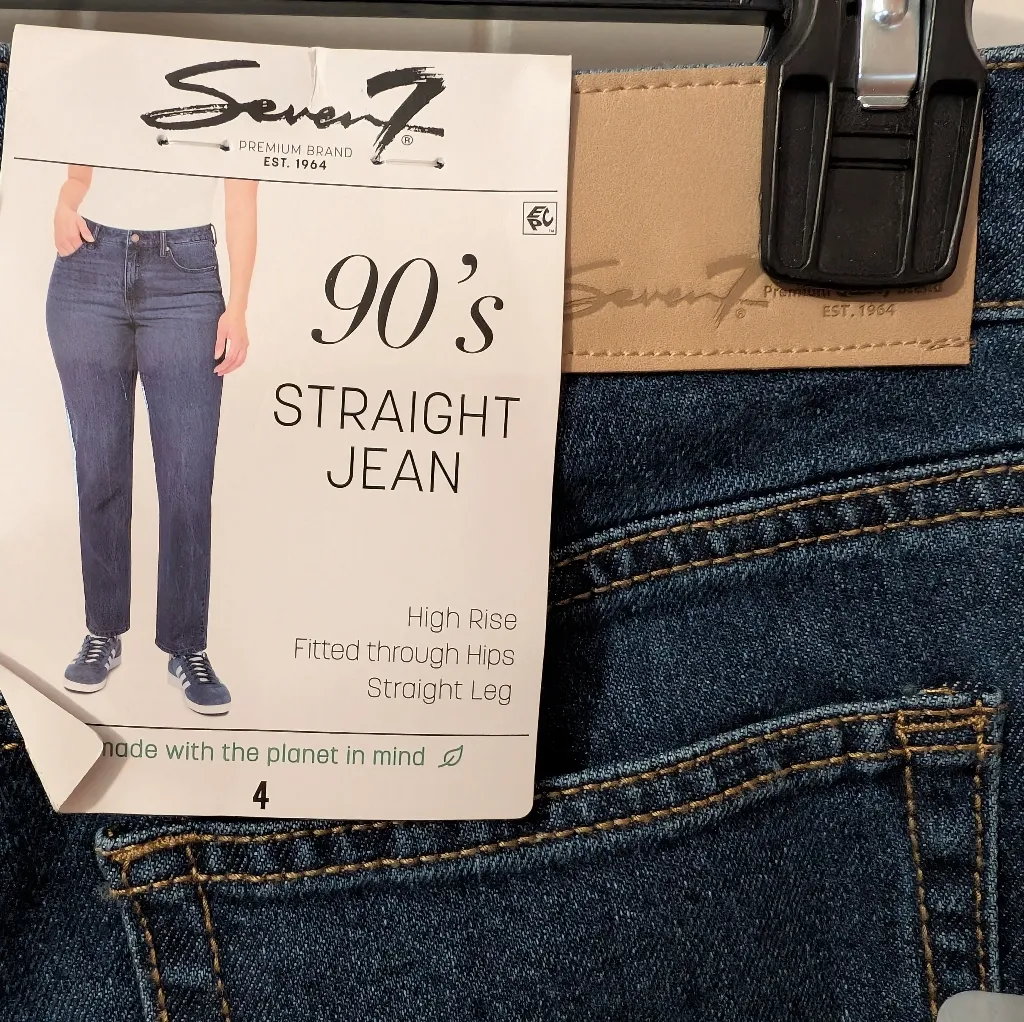 NWT Seven 7 High Rise Straight Leg 90s Jeans W4 Dark Wash - Image 3