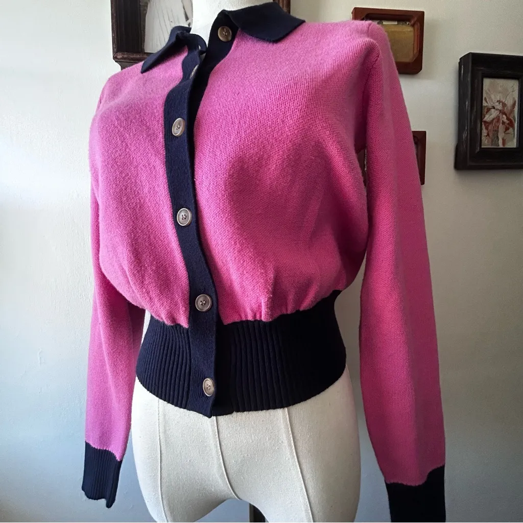 Anthropologie Maeve Cardigan Pink and Navy XS - Image 13
