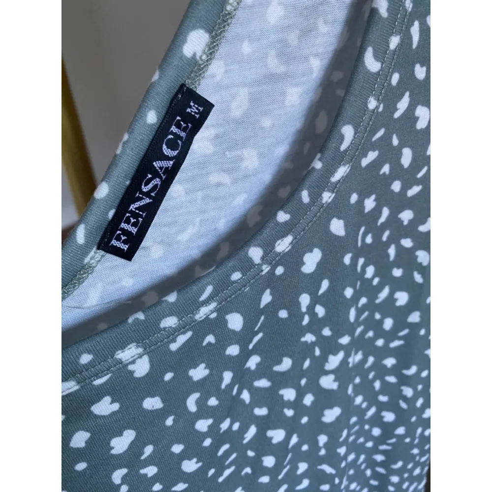 Fensace Sage Green Speckle Print Fit & Flare Sleeveless Dress Spring Easter Boho Size M - Image 4