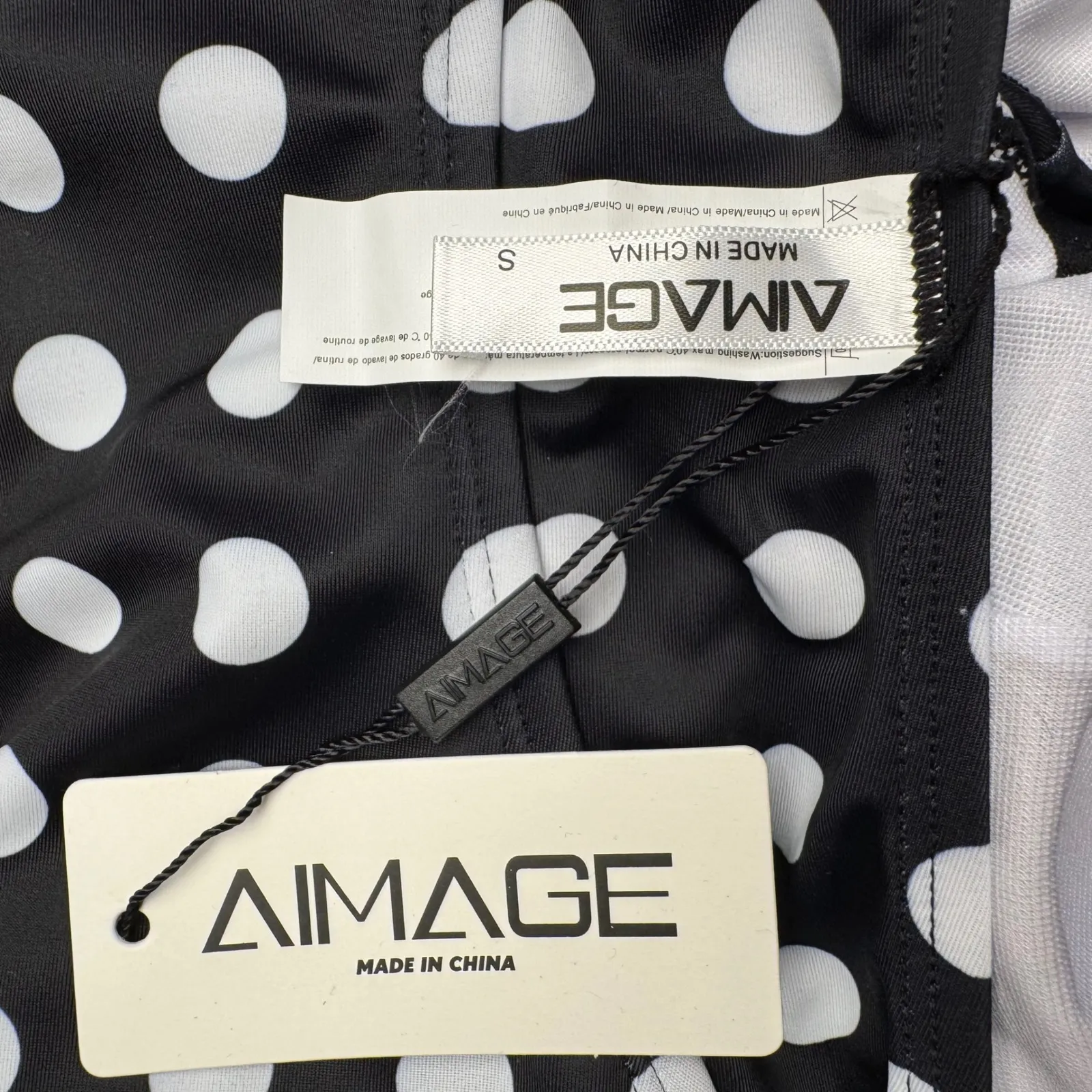 Aimage Black White Polka Dot Halter Neck Flounce Swim‎ Dress Size S - Image 4