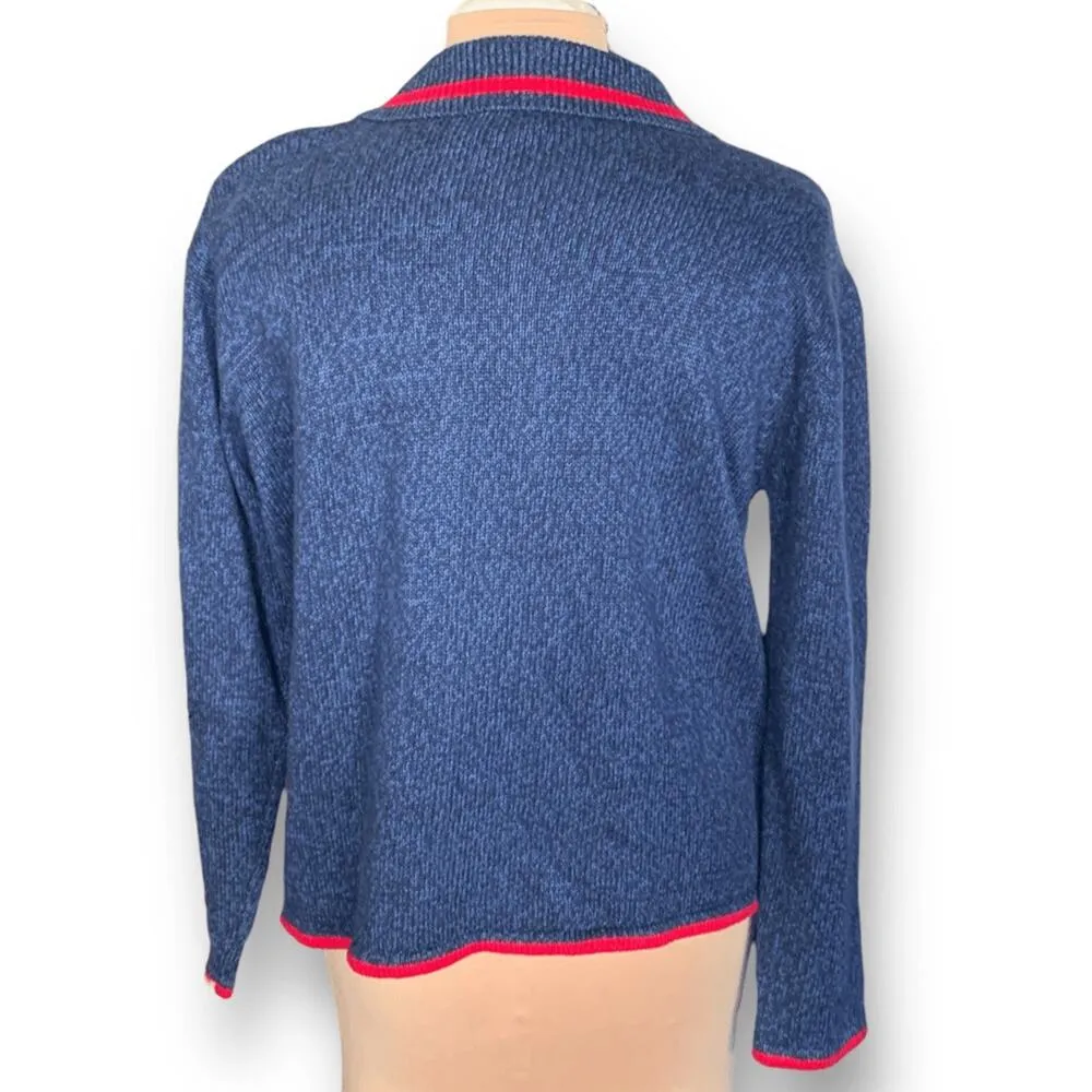 Vintage Y2K Patriotic Zip Cardigan Sweater Large Blue Red Stars Stripes USA Flag - Image 3