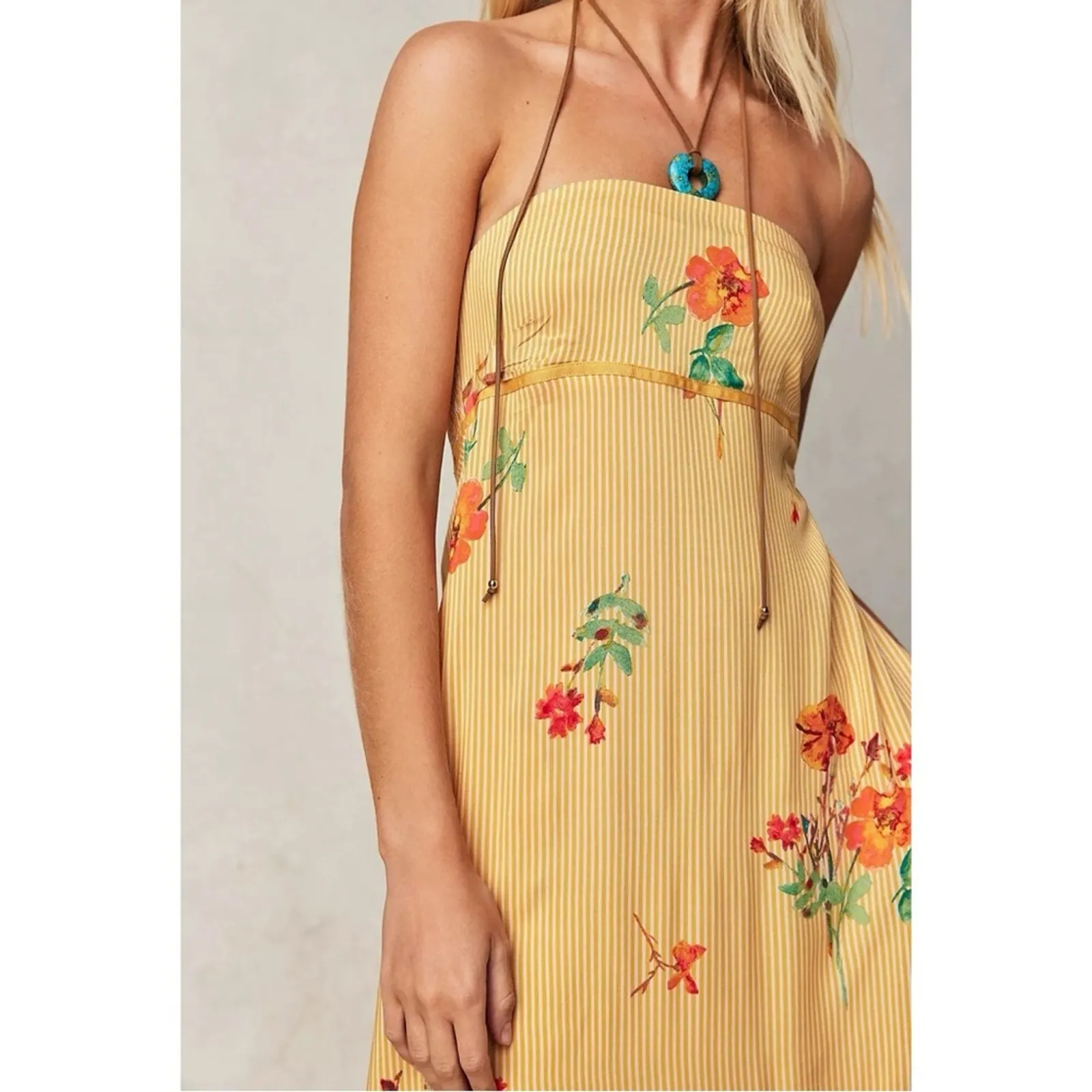 Free People Bohemian Rosie Posie Strapless Midi Dress Yellow Floral Size Large - Image 5