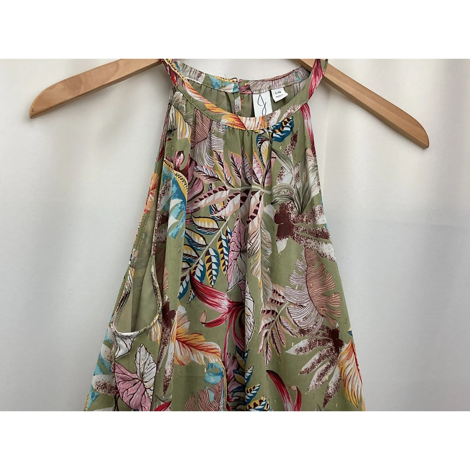 Joie Green Tropical Leaf Print Halter Smocked Waist Tank Top Women's L - Image 6