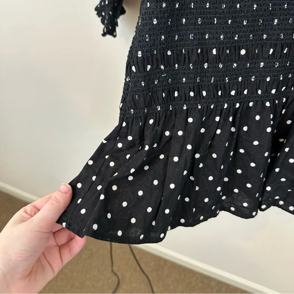 ASOS DESIGN Petite Shirred Mini Shirt Dress in Black Polka Dots Size 12 - Image 6