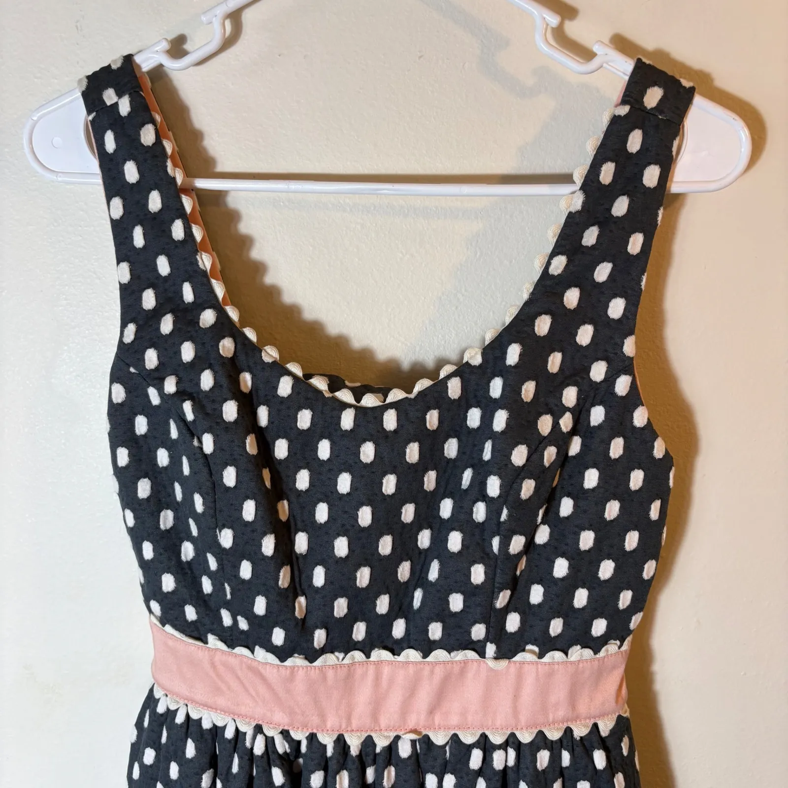 Judith March Polka Dot Fit & Flare Dress Pink Waist Bow‎ Back Size Large - Image 2