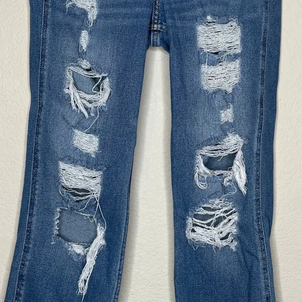 Blue Mid-Rise Crop Boyfriend distressed Denim Jeans Size 0R W24 L24 - Image 2
