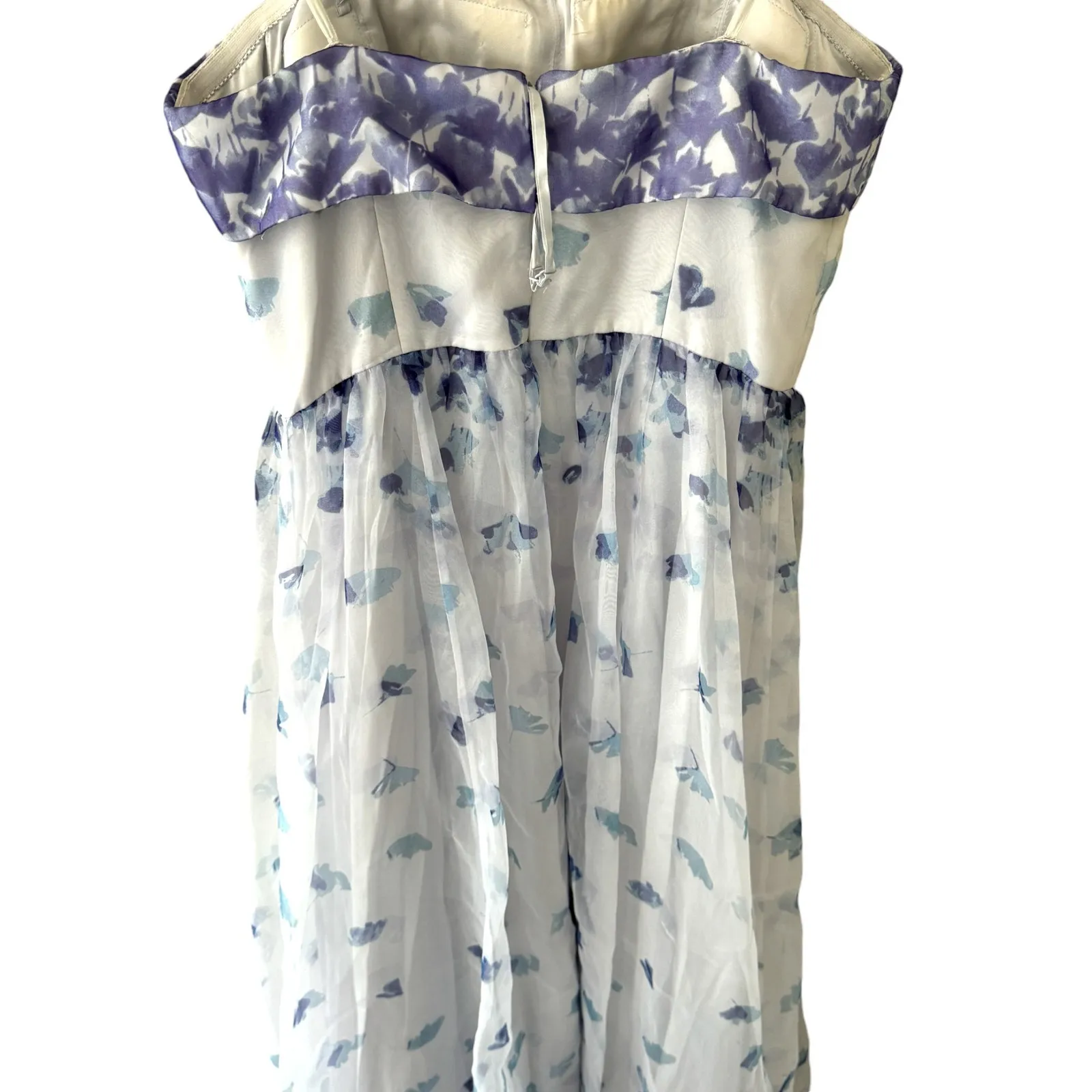 Adrianna Papell Floral‎ Organza Strapless Gown Dress White Purple Size 6 - Image 8