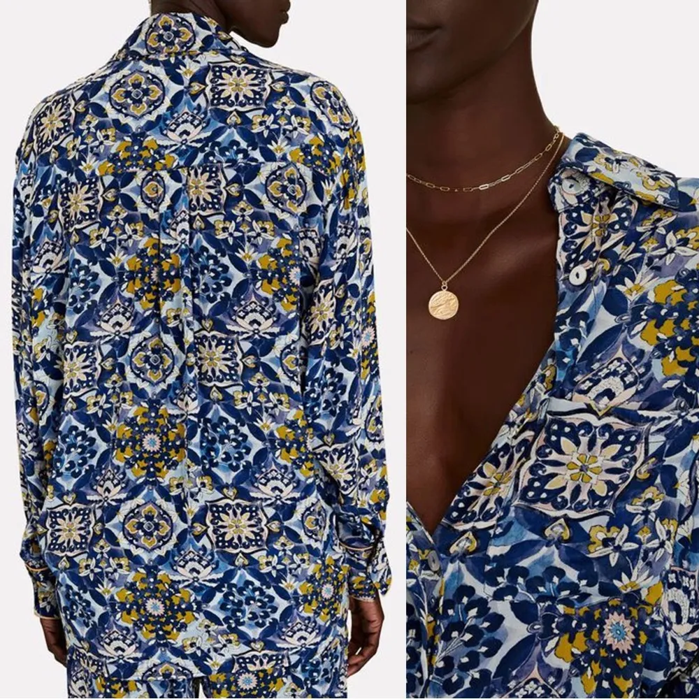 CHUFY • Pia Floral Shirt button down Capri Blue oversized flowy medallion print Size XS - Image 16