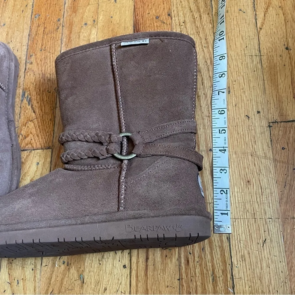 BearPaw Brown Leather Pull On Sheerling Boots Size 10 - Image 2