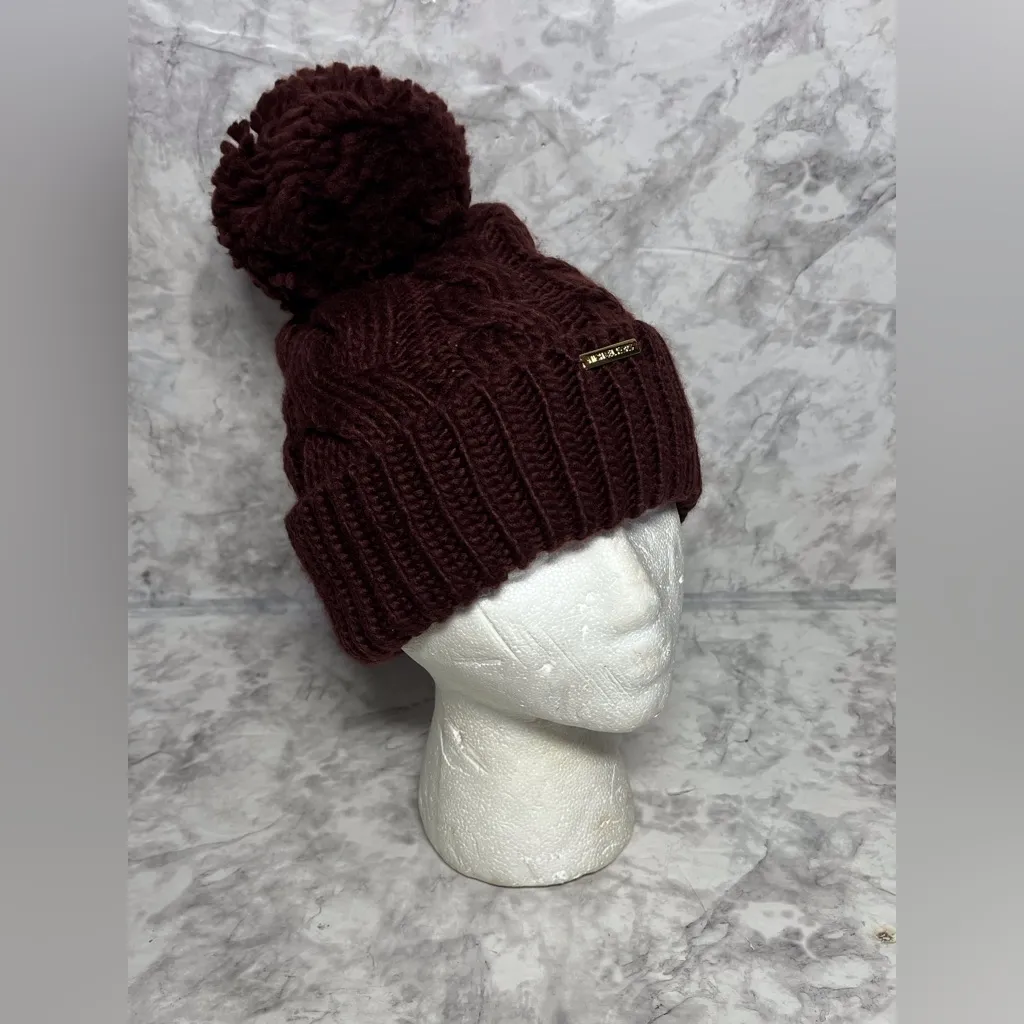Michael Kors Cable Knit Beanie Hat Burgundy Maroon Unisex OS - Image 2