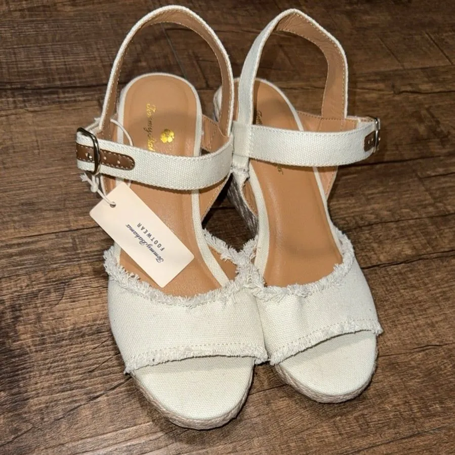 Tommy Bahama linen straw woven wedge heels - Image 3