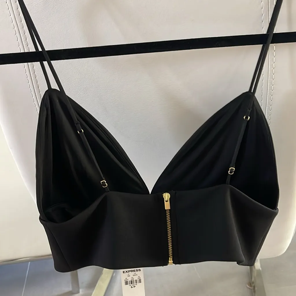 Express NWT small black crop top with spaghetti adjustable straps back zipper - Image 2