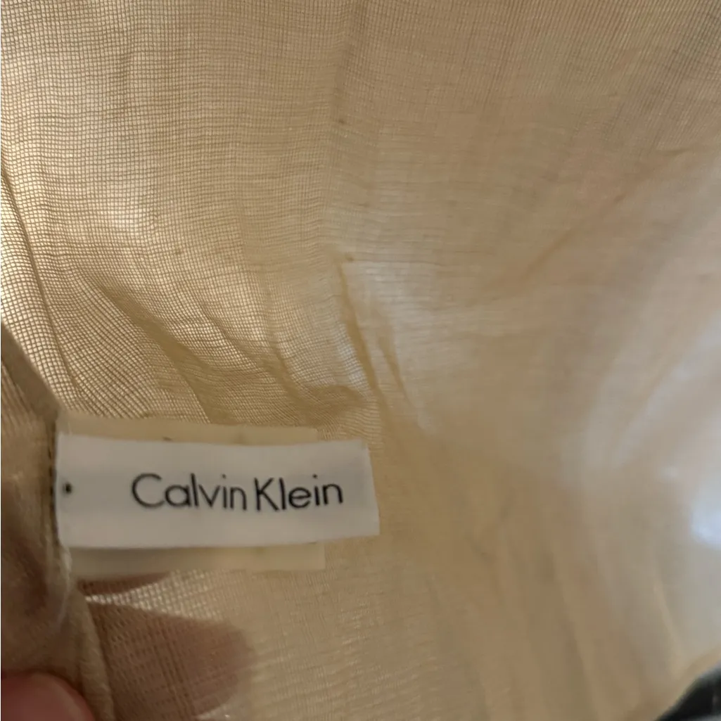 Calvin Klein Sheer Cream Scarf Wrap Gold Shimmer Glammy Neutrals - Image 2