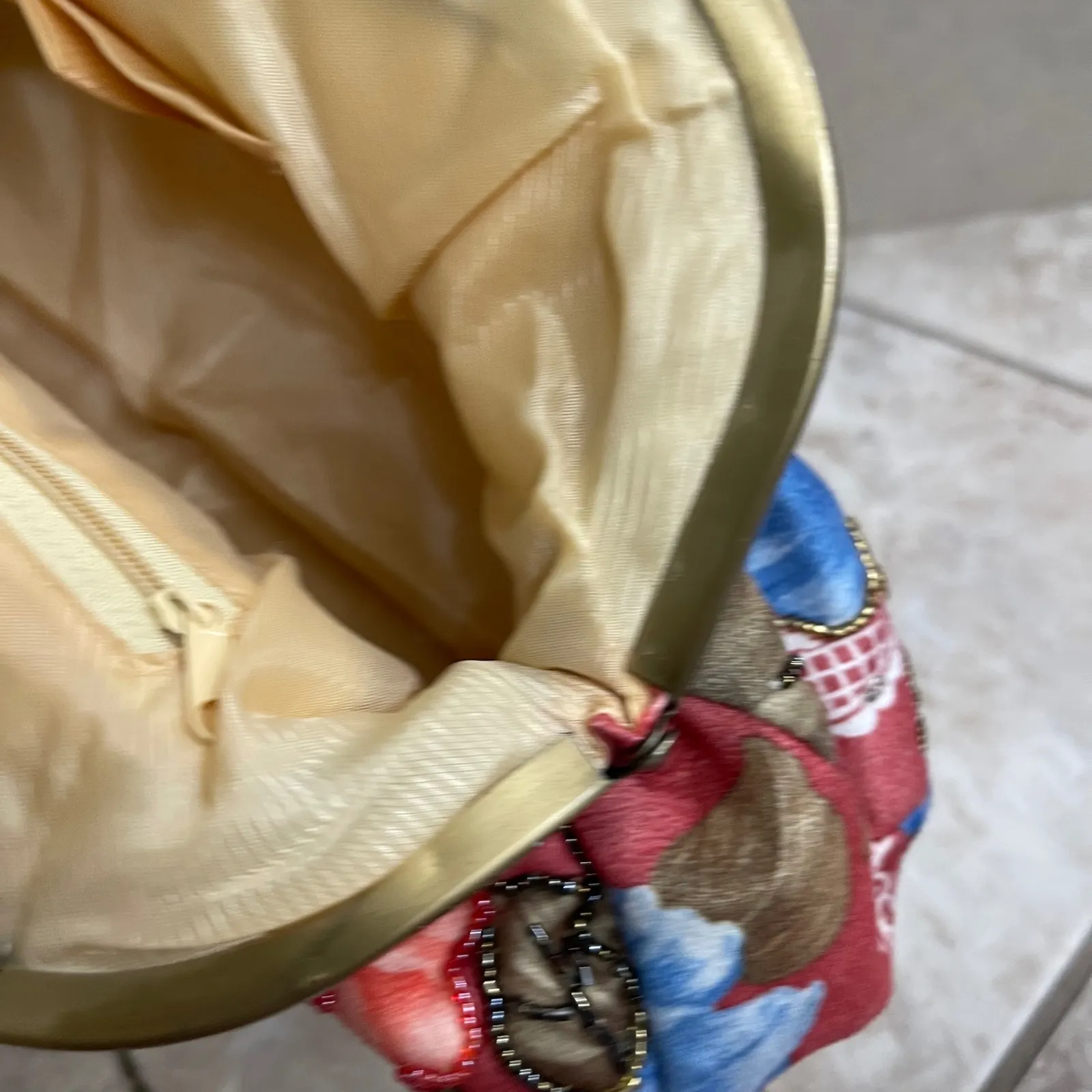 Vintage Floral Beaded Kiss Lock Clutch Evening Bag chain crossbody Red - Image 13