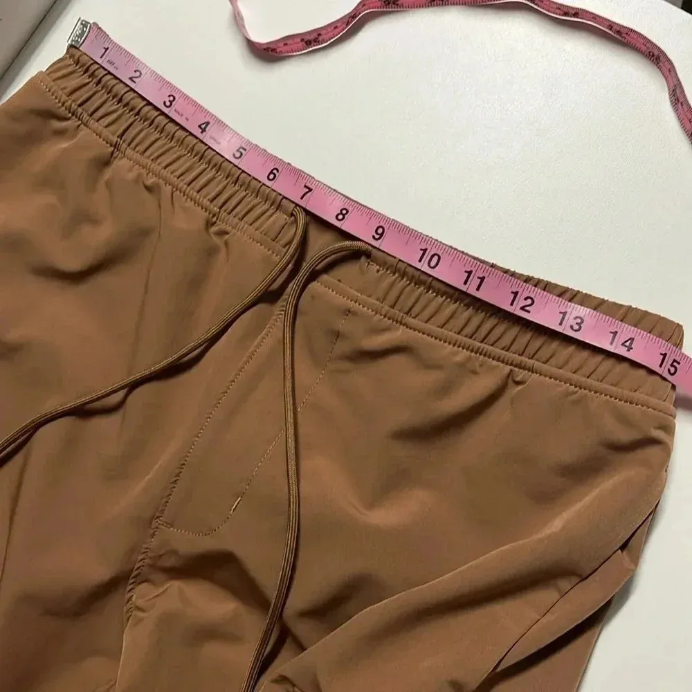 Hedge neutral cargo joggers medium pants unisex windbreaker material drawstring Tan - Image 9