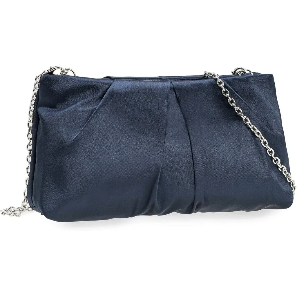 ⚡ Women's Blue Formal Pleated Satin Fabric Zipper Closure Clutch Bag - Image 2