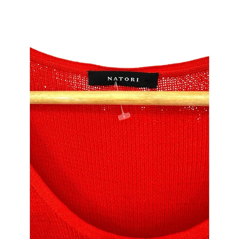 Natori Red Belted Knit Draped Cardigan Sweater Tank Set Size Medium Pockets - Image 9