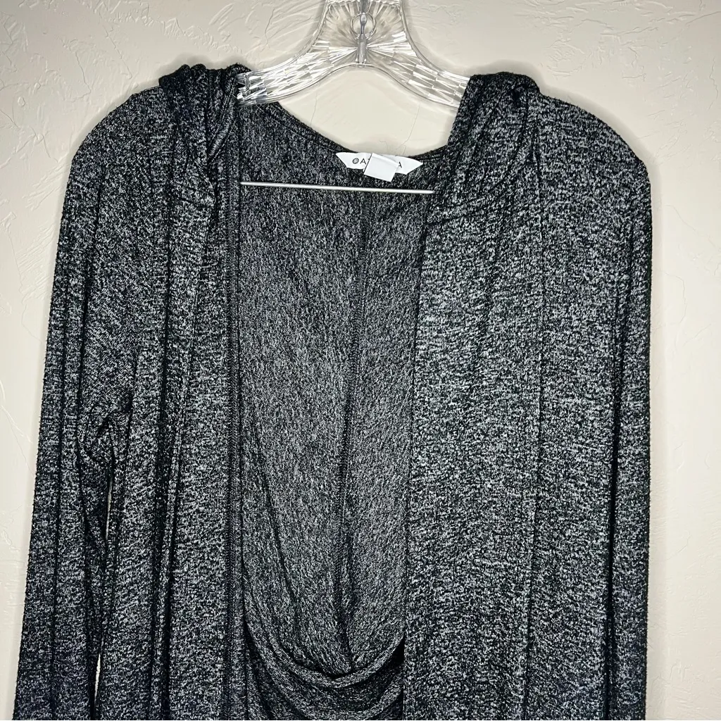 Athleta Harmony Wrap II Heathered Gray Drapey Hooded Open Front Cardigan - Image 6