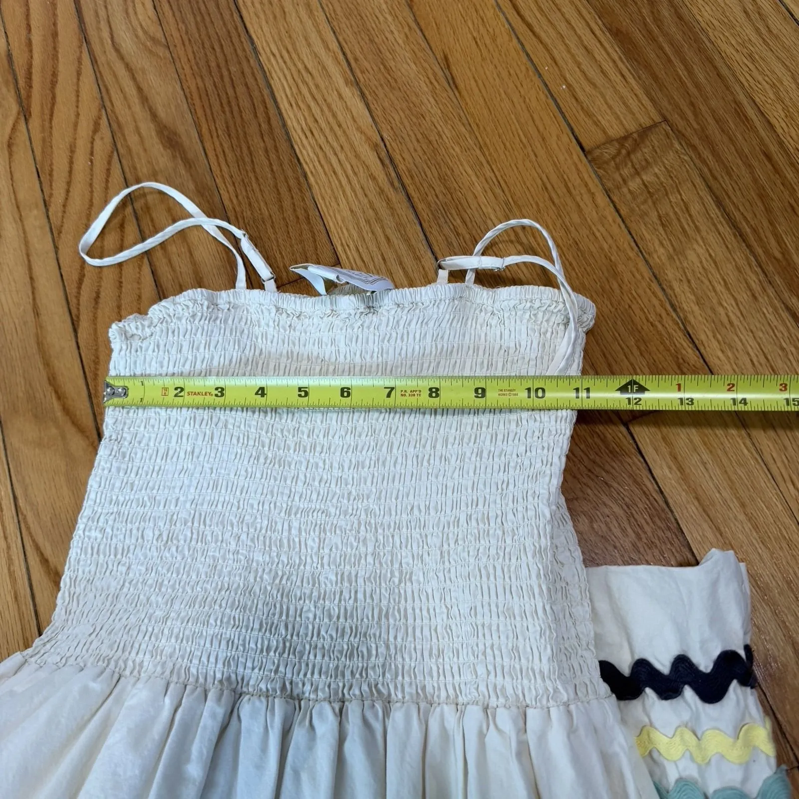 Sail to Sable Tuckernuck Ric Rac Smocked Midi Dress in Ivory Size Medium - Image 9