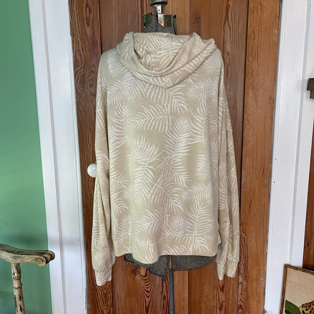 Women’s Freely Palm Print Lightweight Hoodie Beige Tan Long Sleeve Size 2X 💚🍄 White - Image 2