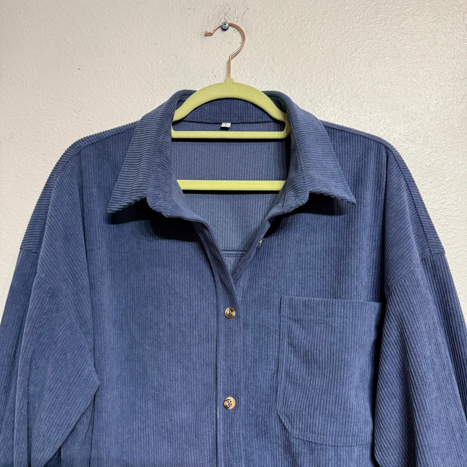 Blue Corduroy Button Down Shirt Sz L Size L - Image 3
