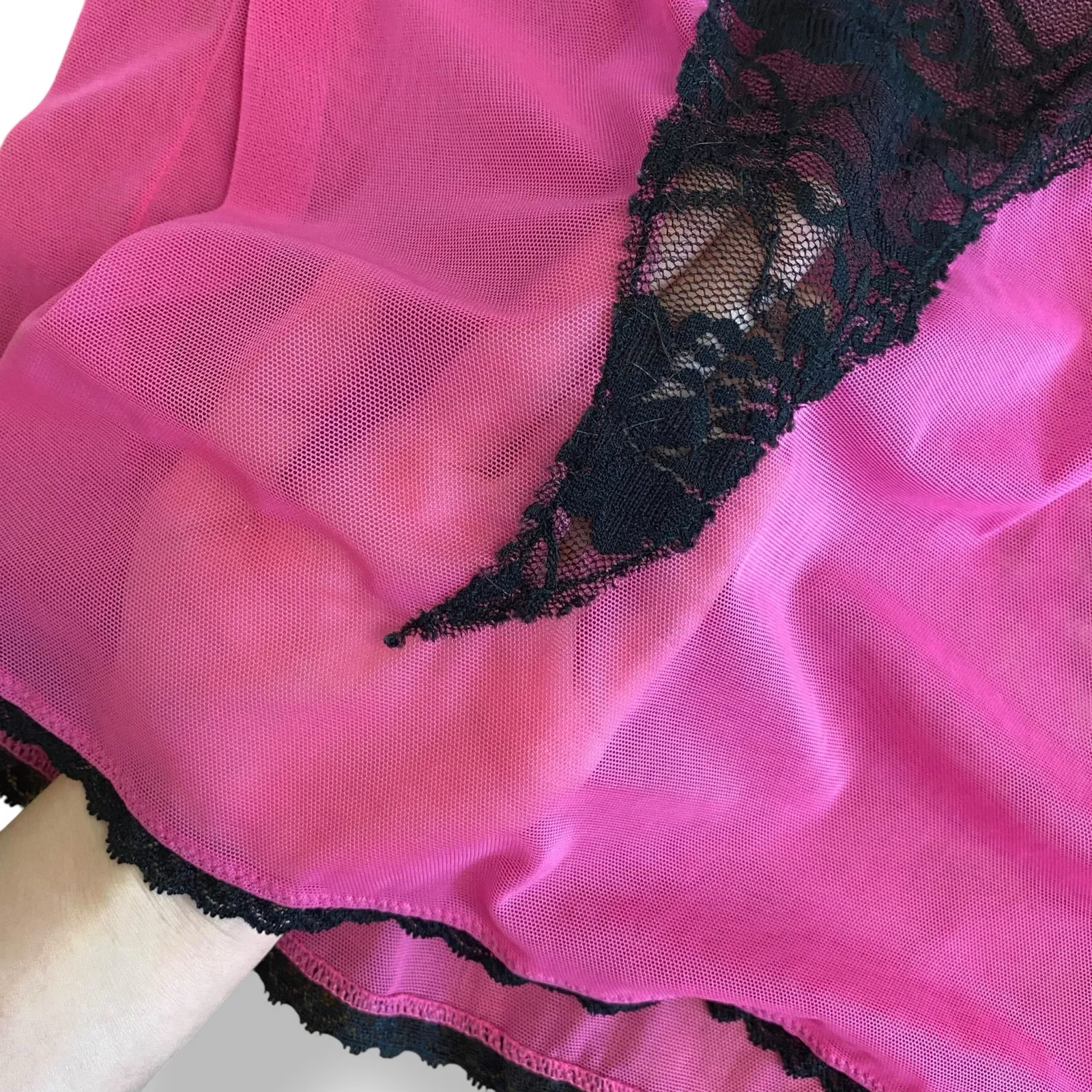 Frederick’s of Hollywood Vintage Pink Black Lace Sheer Camisole Tank Top Size XL - Image 5