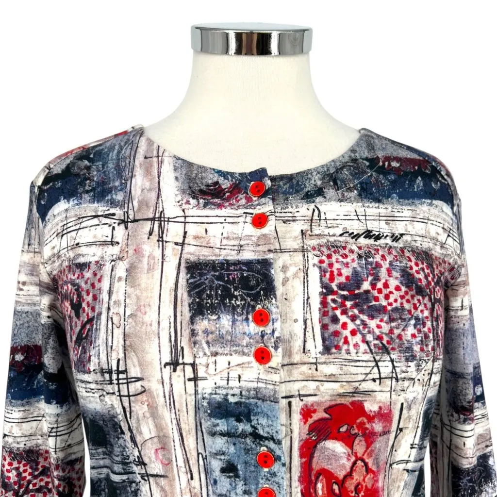 Aventures Des Toiles Abstract Patterned Cotton Cardigan Knit Top Size 38 US 8 Red Size M - Image 3