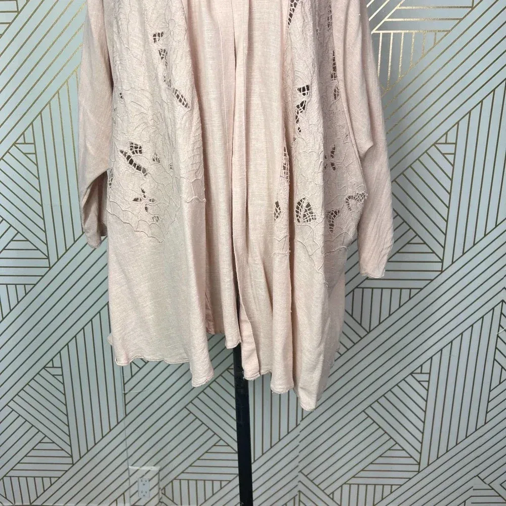 Free People Cool Nights Crochet Cardigan Conch Pink‎ Size Small - Image 6