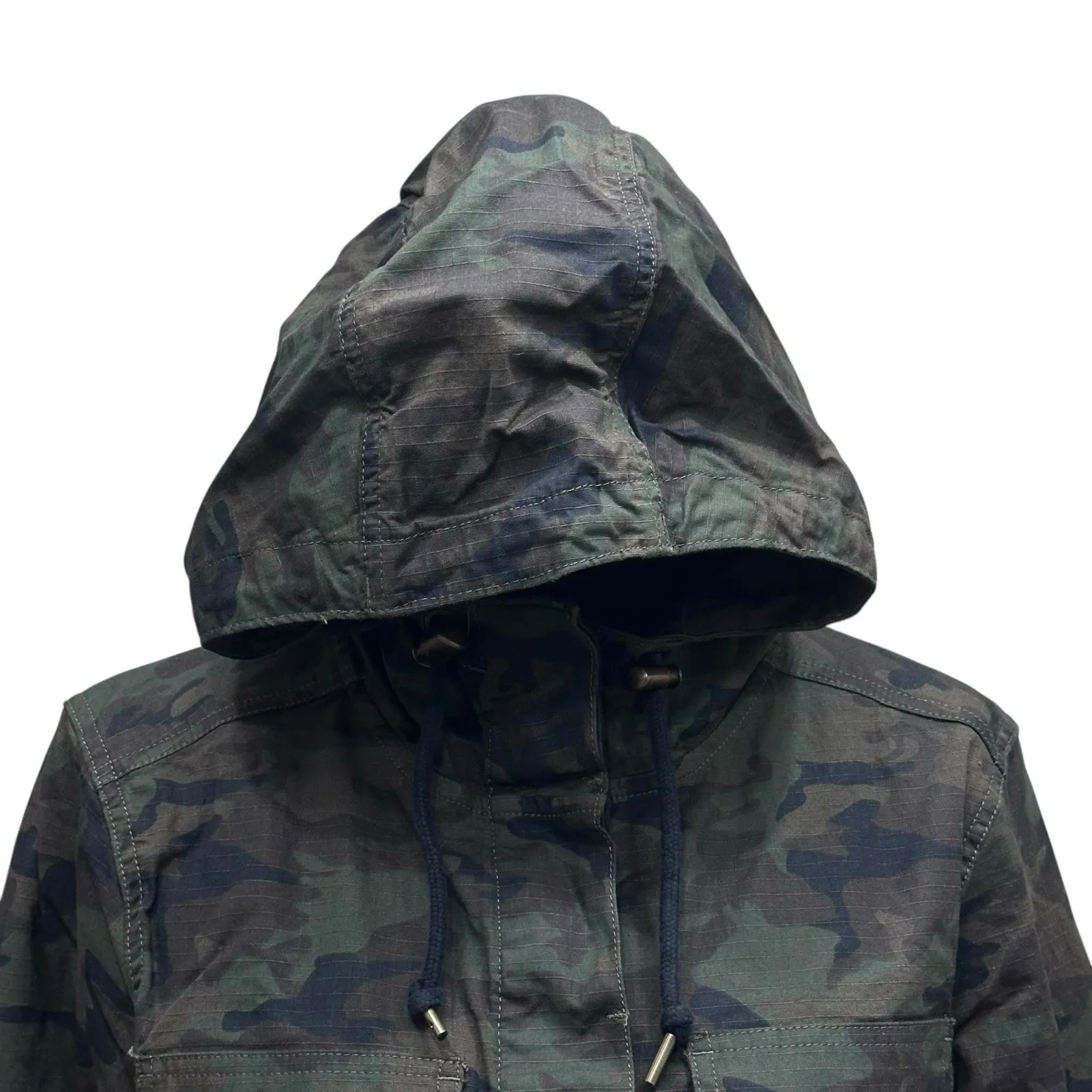 LL Bean Womens Sz L Camouflage Hooded Hiking Jacket Rip Stop Button Up Military Size L - Image 2