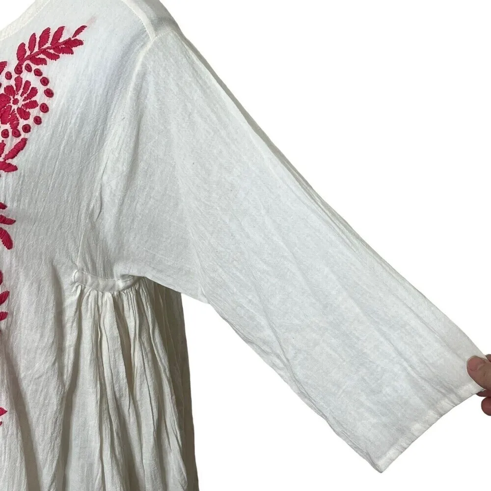 Roberta Roller Rabbit Boho White Embroidered Tunic Women’s Size Large Flawed - Image 5