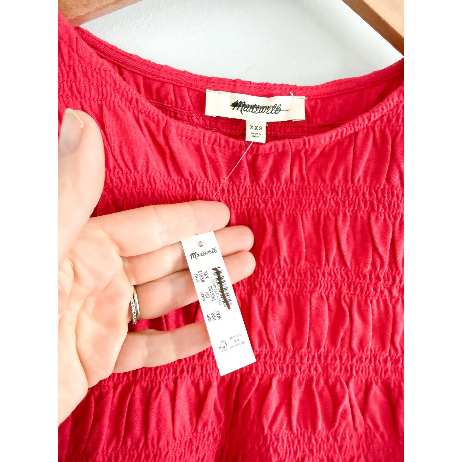Madewell | NWT Smocked Boatneck Tank Watermelon Red | Sz XXS - Image 5