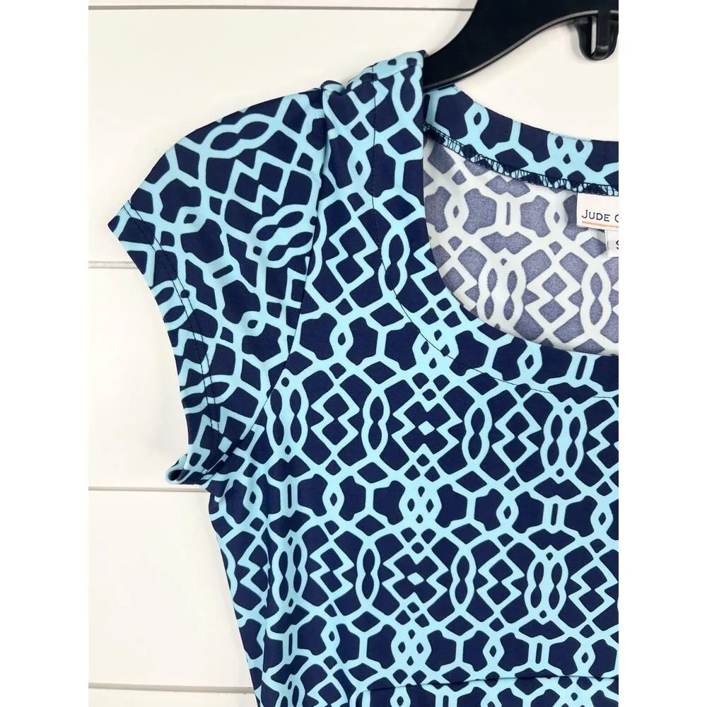 Jude Connally Blue Geometric Shift Dress Short Sleeves Size Small - Image 4
