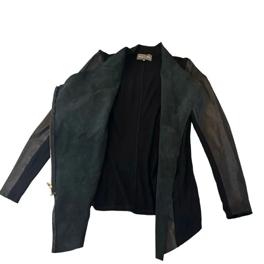Michael Stars Moto Jacket Real Leather Draped Front Black Size Small - Image 3