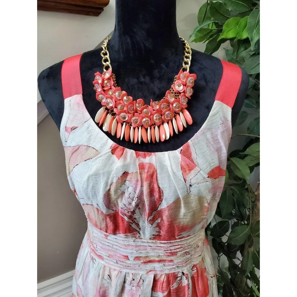 Loft Women's Multicolor Floral Linen Round Neck Sleeveless Knee Length Dress 6 - Image 2