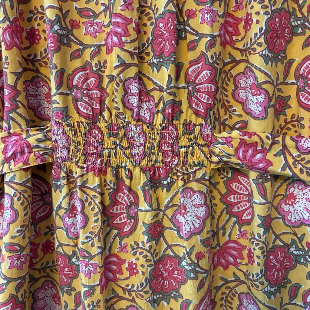 dRA Los Angeles Cassie yellow marigold floral print shirt dress size small - Image 15