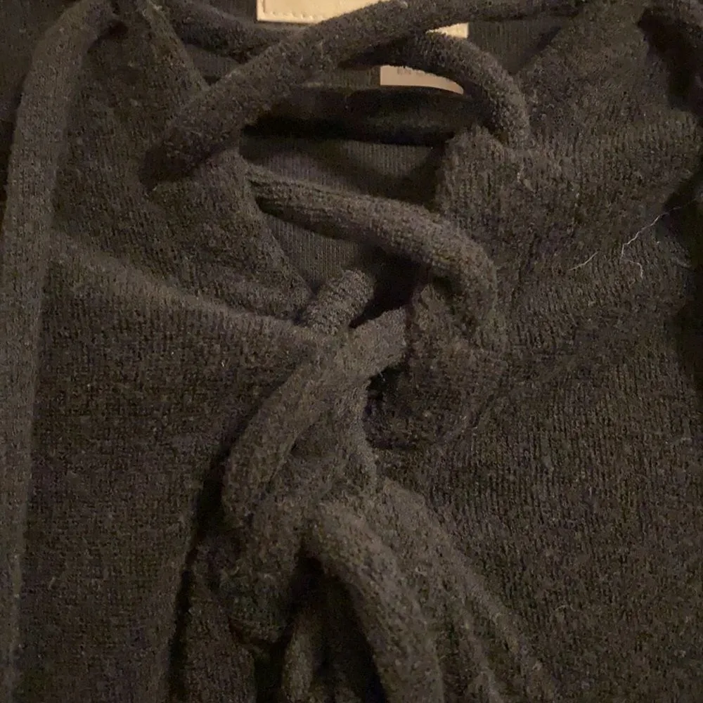 Chaser Black Terry Cloth Hooded Tie-Up Top - Image 3