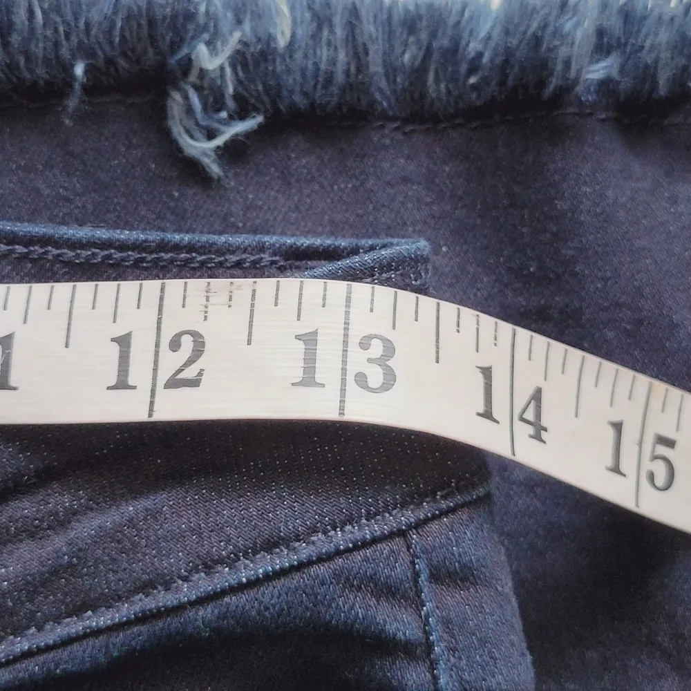 Ecru blue denim cropped flare raw hem jeans size small - Image 8