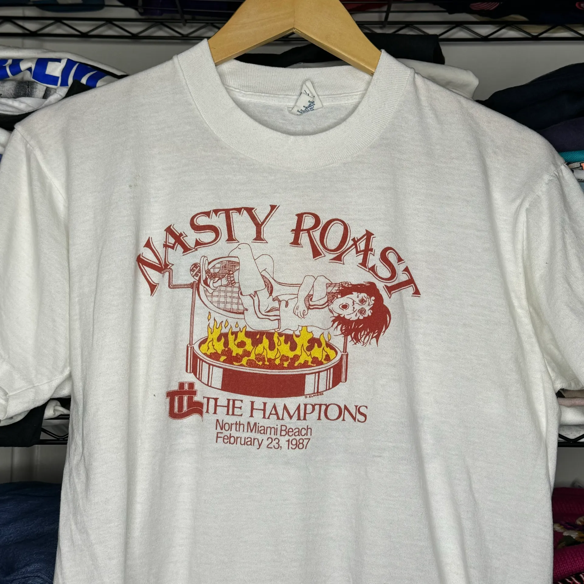 Vintage 80’s Rainbow Trefoil  “Nasty Roast The Hamptons Miami Beach 1987” Short Sleeve Shirt Sz. Large - Image 17