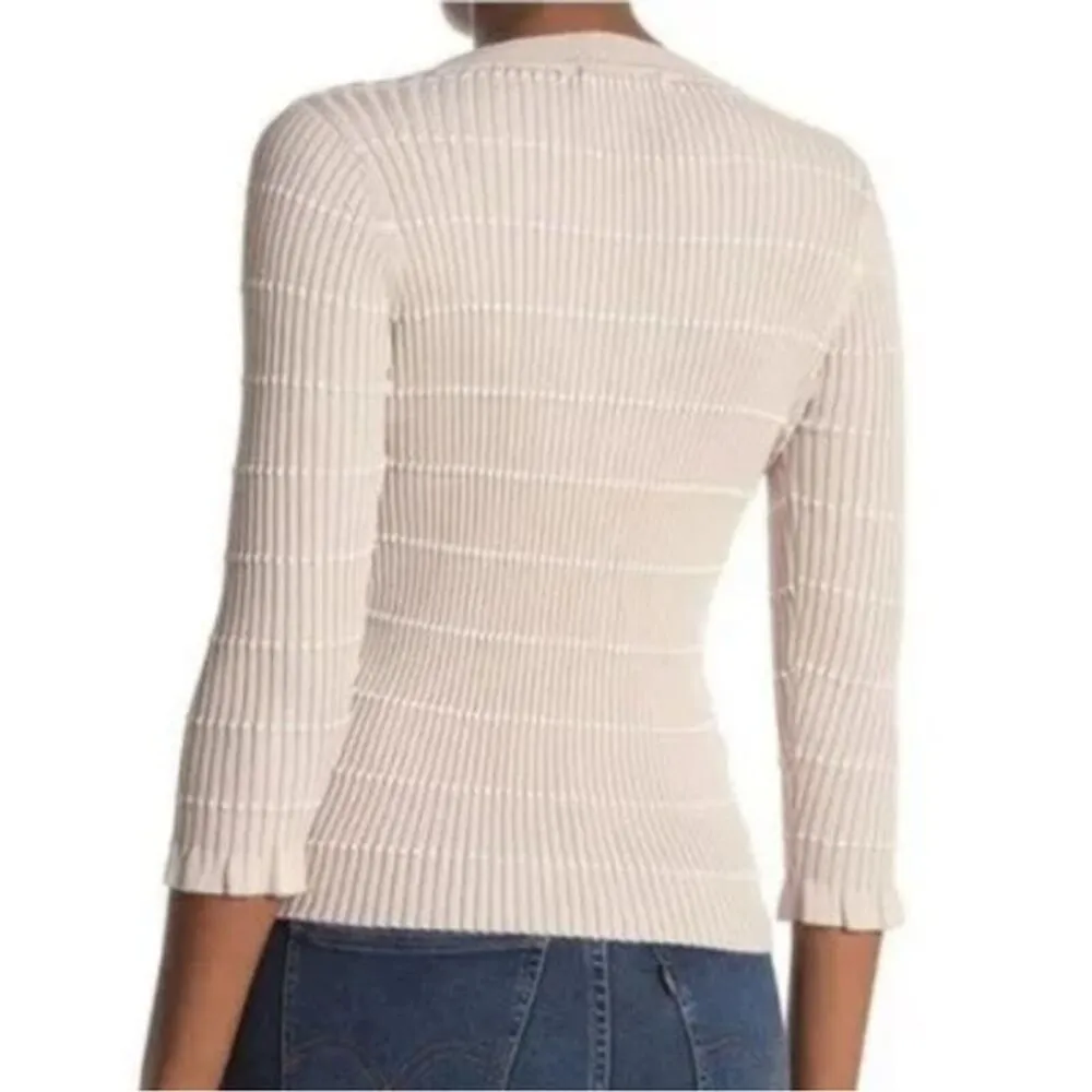 Heartloom Sweater Women XS Buff Beige Lace Up Ribbed Knit Tassel Tie Boho Casual - Image 7