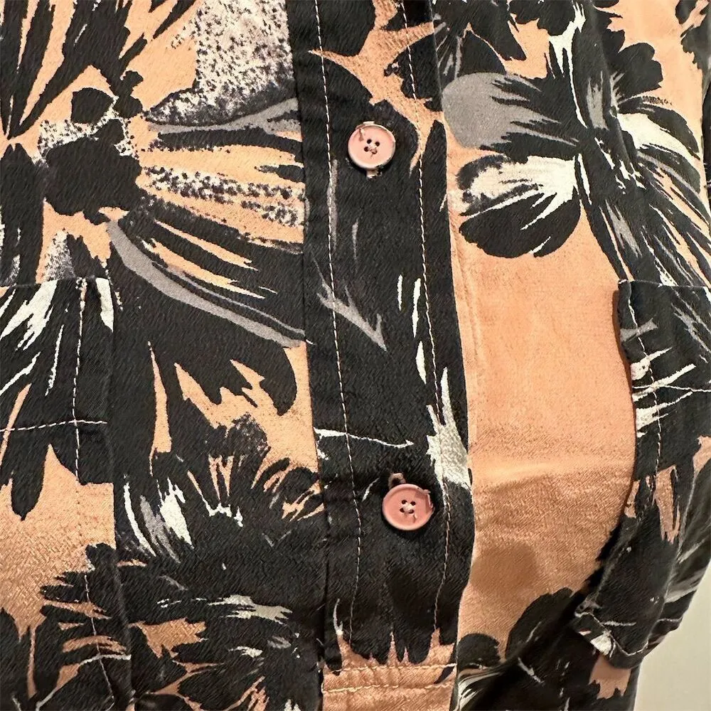 Rebecca Taylor Women's Silk Floral Print Long Sleeve Henley Top Pink Size 2 - Image 3