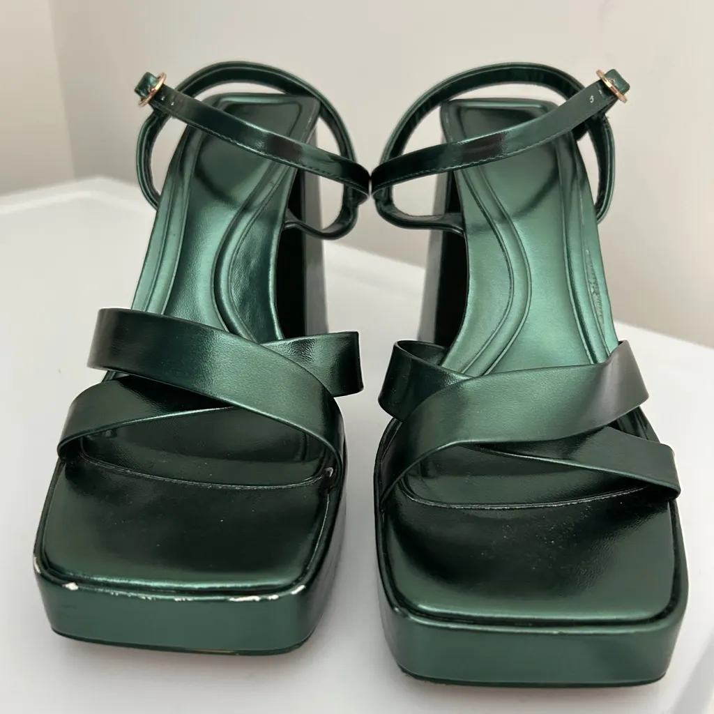 ZARA  Emerald Green Platform Sandals Size 8 US 39 EU - Image 4