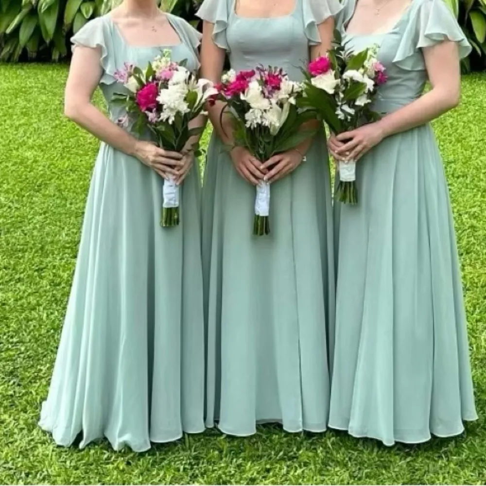 Light Green/Agave A-Line Ruffled Chiffon Floor Length Azazie Bondi Dress - Image 6