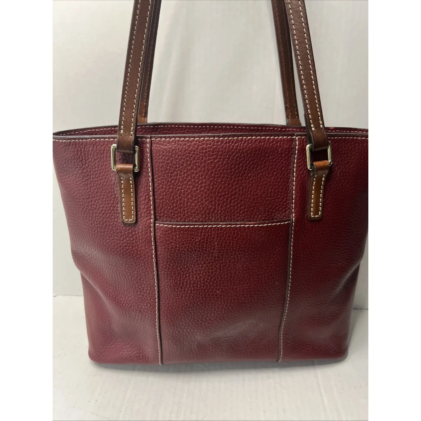 Dooney and Bourke Red Genuine Pebbled Leather Dual Handle Tote Bag Purse Y2K - Image 3
