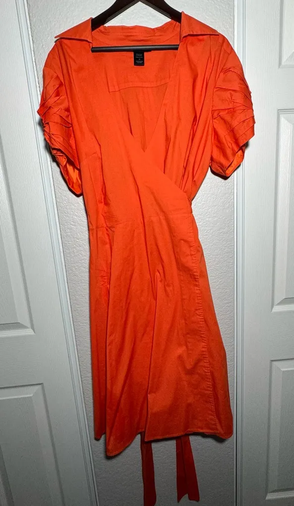 Ashley Stewart • Wrap Midi Dress • Orange • Size 18 • 97% Cotton • Plus size - Image 1