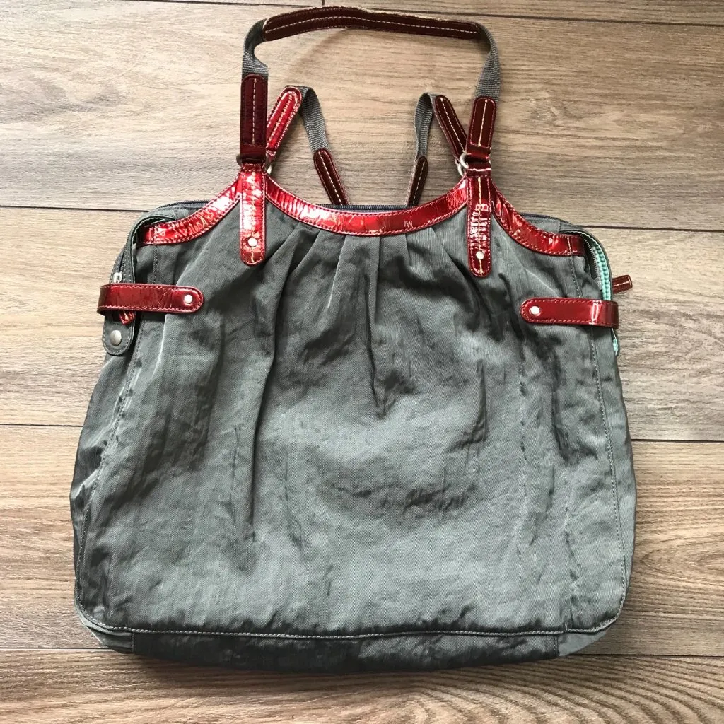 Highway Satchel Purse Tote Bag Large Approximately 18" by 14" Nylon Gray, Red Gray - Image 3