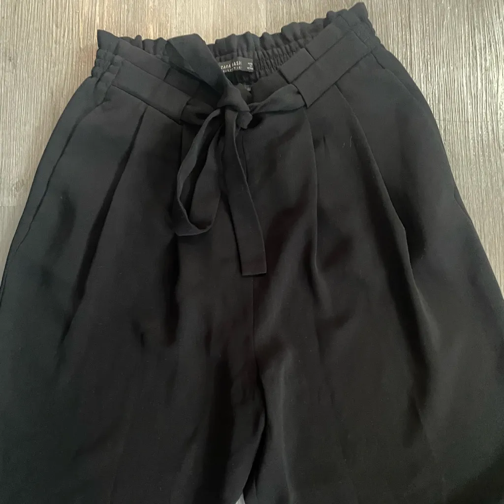 Zara High Rise Wide Leg Tie-Waist Trouser Pants Black size XS - Image 2